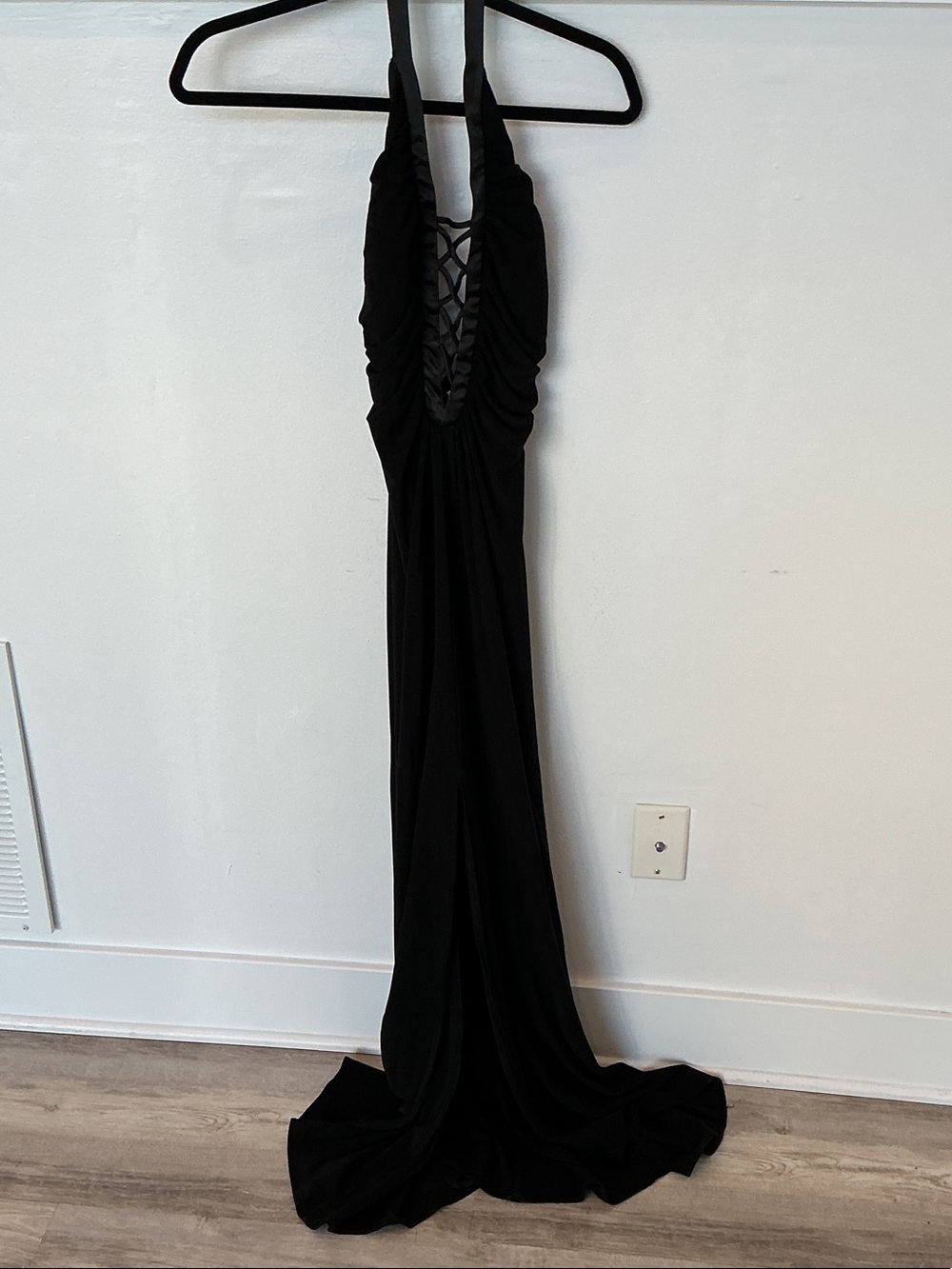 Black Halter Maxi Dress with Lace-Up Bodice